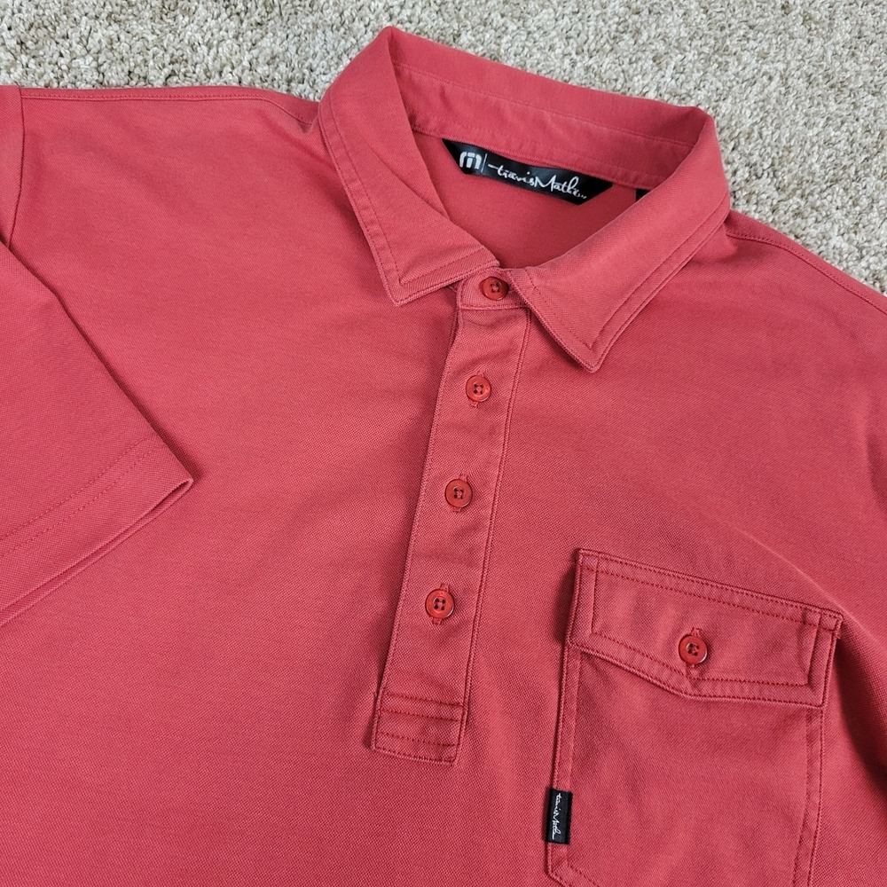 Travis Mathew Mens Large Solid‎ Red Performance Stretch Polo Short Sleeve